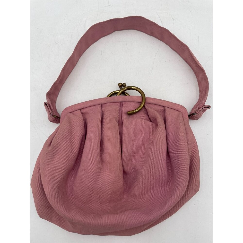Vintage Pink Pleated Handbag With Gold Kiss Lock Closure & Satin Lining - Picture 3 of 10